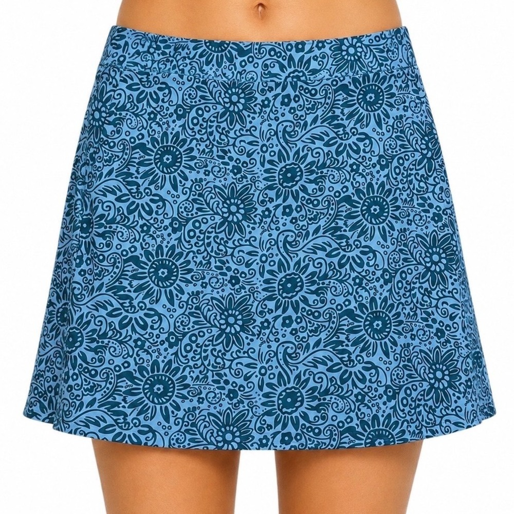 RipSkirt Hawaii Wrap Skirt Tuscan Blues Floral Pockets Beach M Length 2